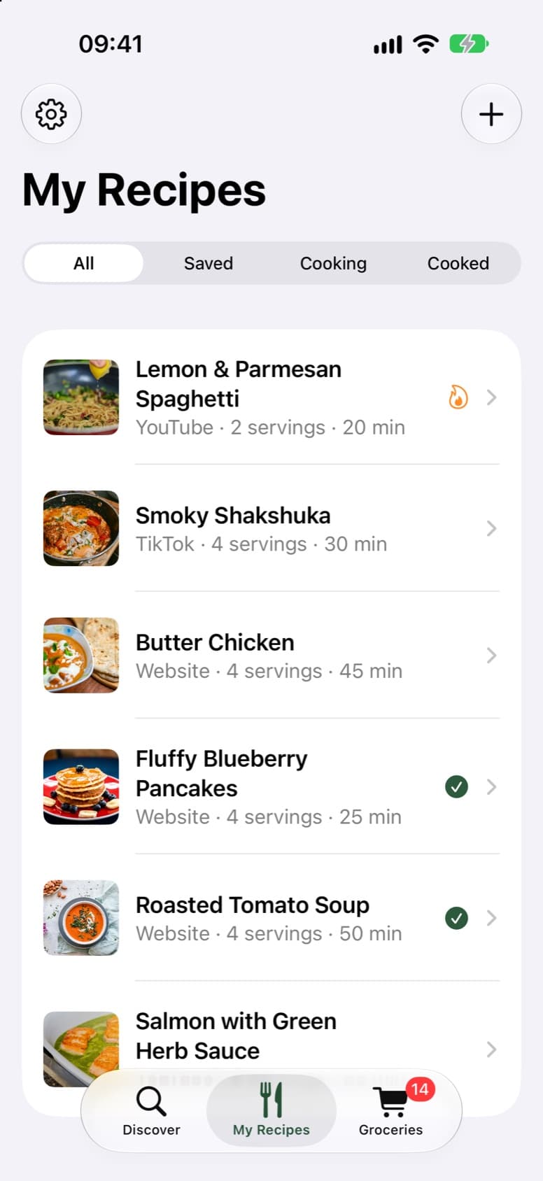 My Recipes: six saved recipes from YouTube, TikTok and recipe websites